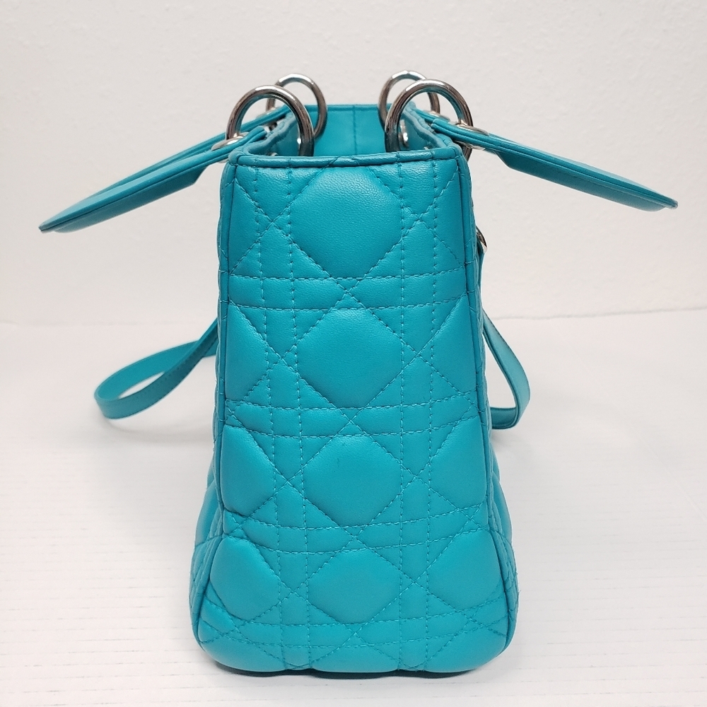 Authentic Dior Lady Dior Turquoise Cannage Leather Medium Bag - Picture 6 of 16